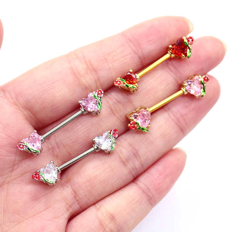 1 Piece Nipple Rings & Studs Sexy Heart Shape Rose 316 Stainless Steel  Alloy Plating Inlay Rhinestones Glass White Gold Plated Gold Plated display picture 15