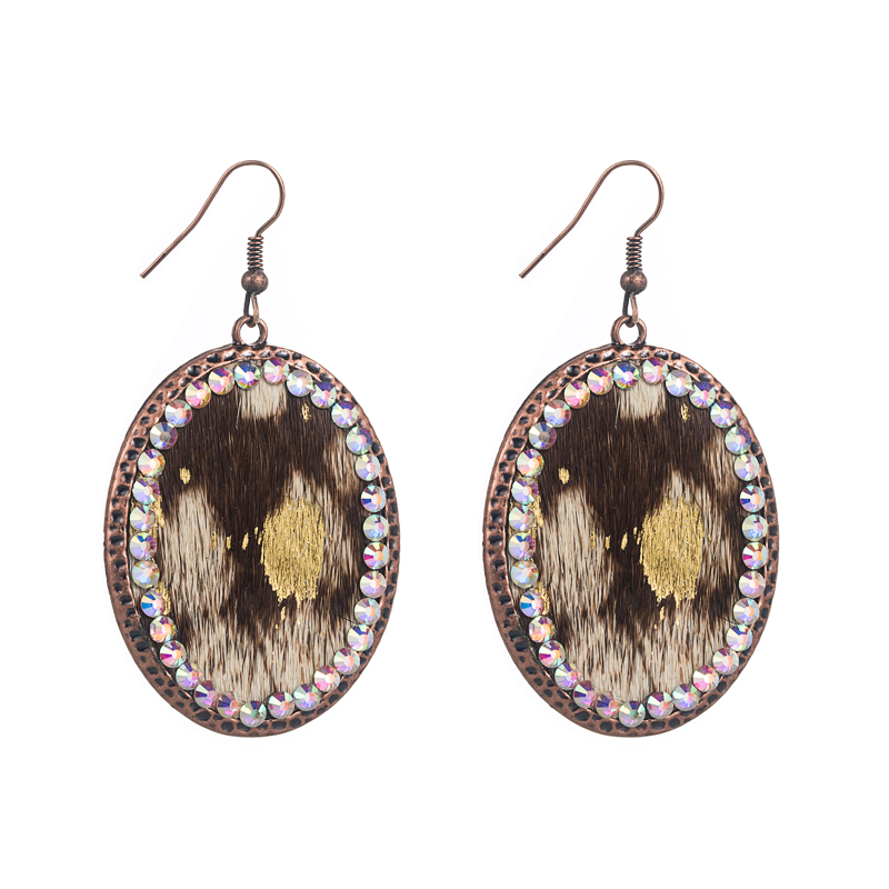 1 Pair Retro Ethnic Style Oval Leopard Inlay Pu Leather Alloy Rhinestones Drop Earrings display picture 7