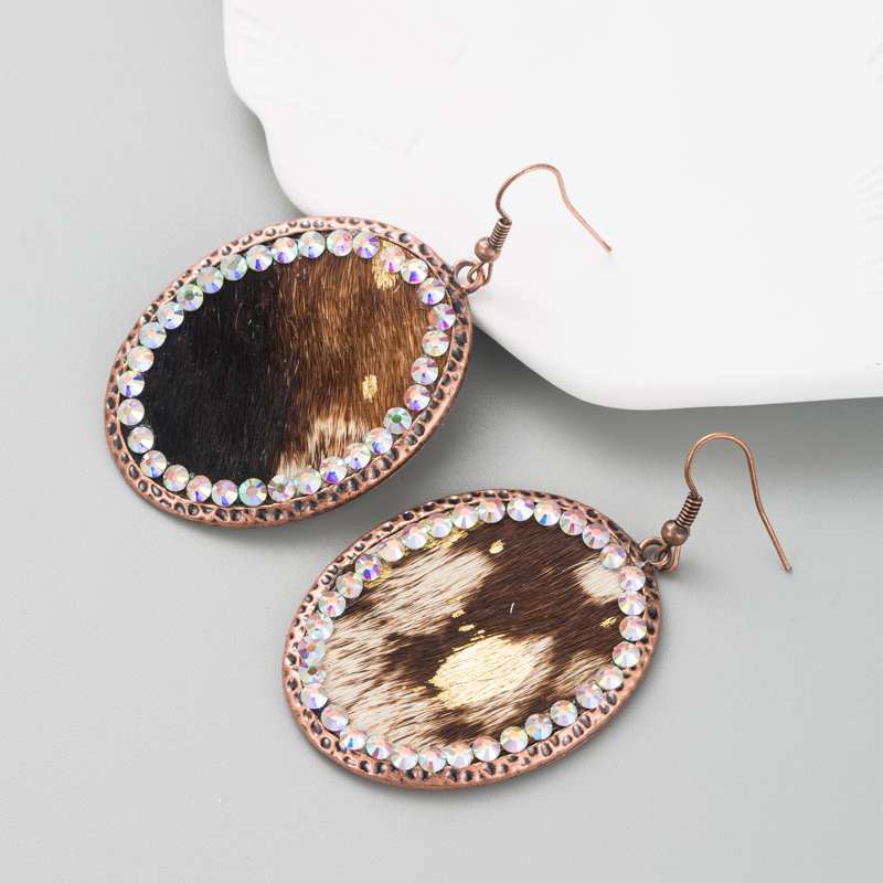 1 Pair Retro Ethnic Style Oval Leopard Inlay Pu Leather Alloy Rhinestones Drop Earrings display picture 4