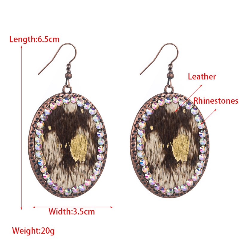 1 Pair Retro Ethnic Style Oval Leopard Inlay Pu Leather Alloy Rhinestones Drop Earrings display picture 1