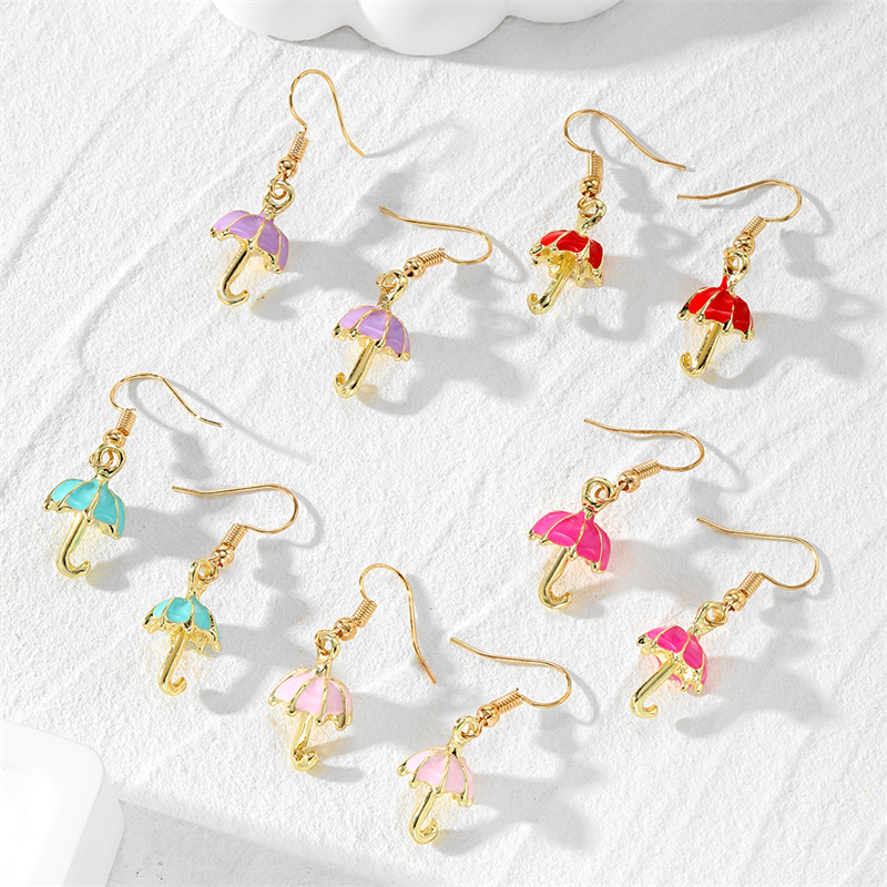 1 Pair Casual Simple Style Umbrella Enamel Alloy Drop Earrings display picture 8