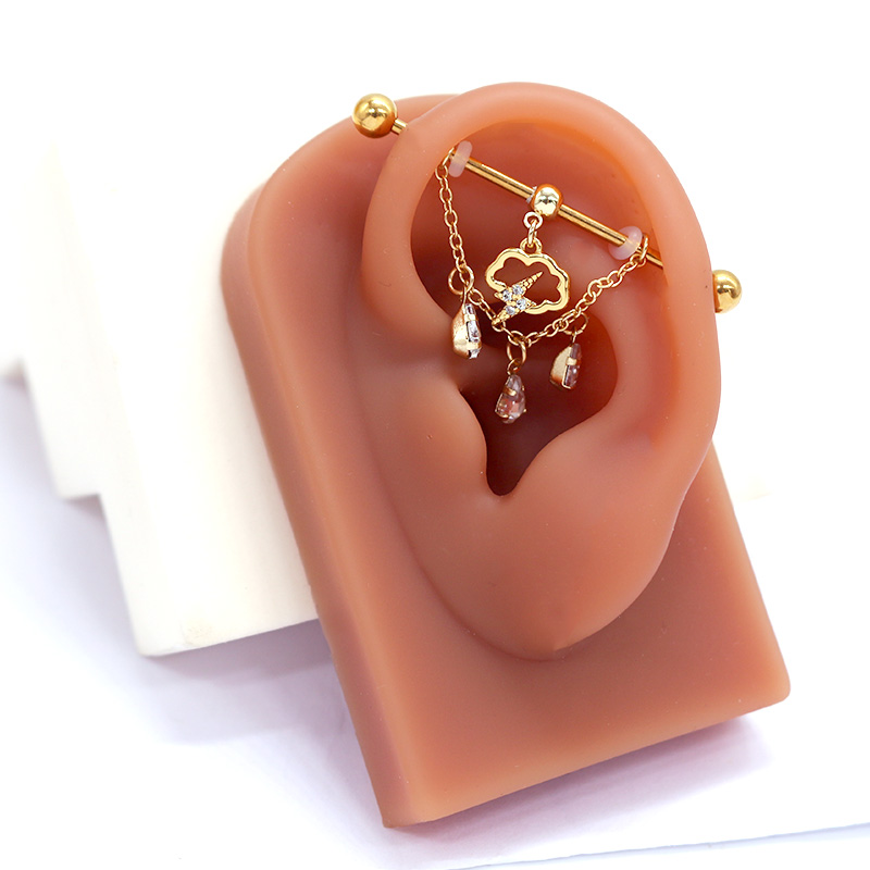 1 Piece Ear Cartilage Rings & Studs Sexy Star Moon Heart Shape 316 Stainless Steel  Alloy Plating Inlay Rhinestones Gold Plated display picture 6