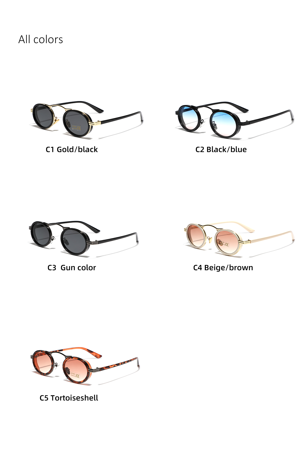 Hip-hop Streetwear Solid Color Ac Oval Frame Full Frame Women's Sunglasses display picture 1