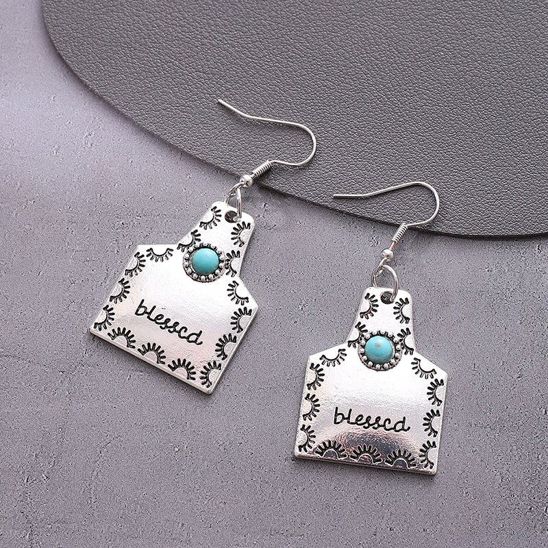 1 Pair Vintage Style Cactus Sunflower Letter Alloy Turquoise Drop Earrings display picture 3