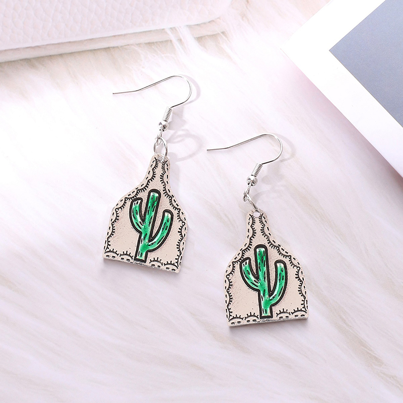 1 Pair Vintage Style Cactus Sunflower Letter Alloy Turquoise Drop Earrings display picture 2