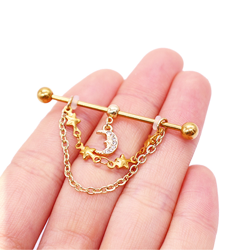 1 Piece Ear Cartilage Rings & Studs Sexy Star Moon Heart Shape 316 Stainless Steel  Alloy Plating Inlay Rhinestones Gold Plated display picture 20