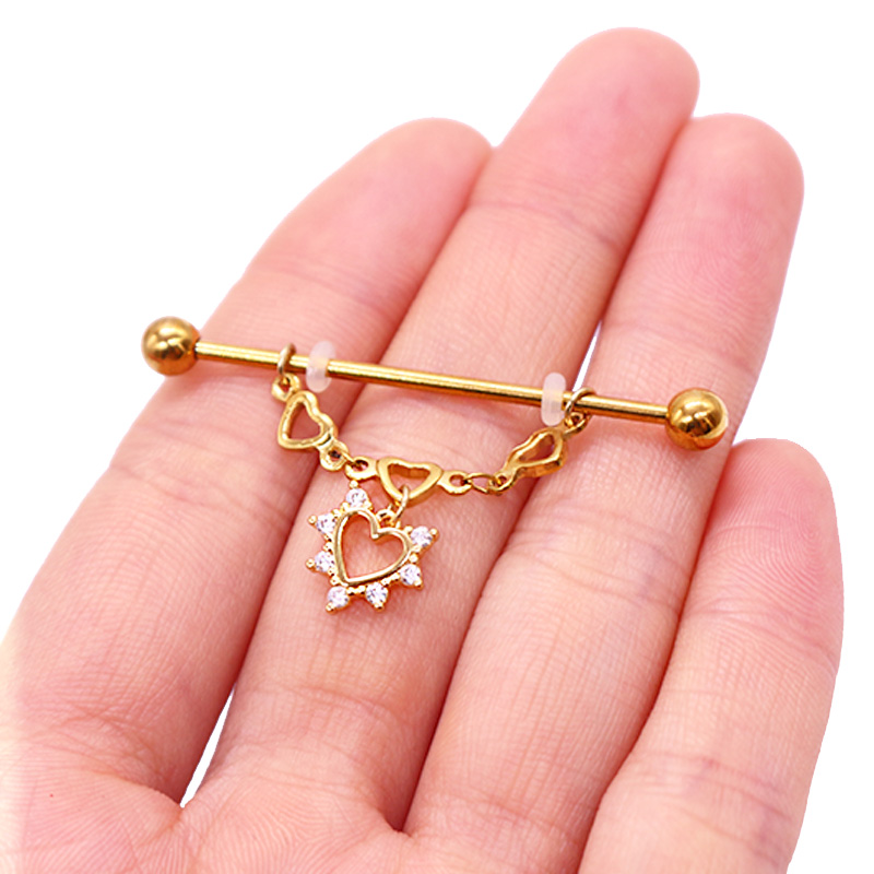 1 Piece Ear Cartilage Rings & Studs Sexy Star Moon Heart Shape 316 Stainless Steel  Alloy Plating Inlay Rhinestones Gold Plated display picture 19