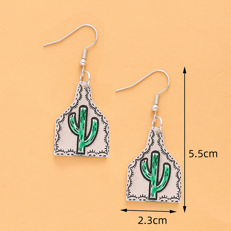 1 Pair Vintage Style Cactus Sunflower Letter Alloy Turquoise Drop Earrings display picture 1