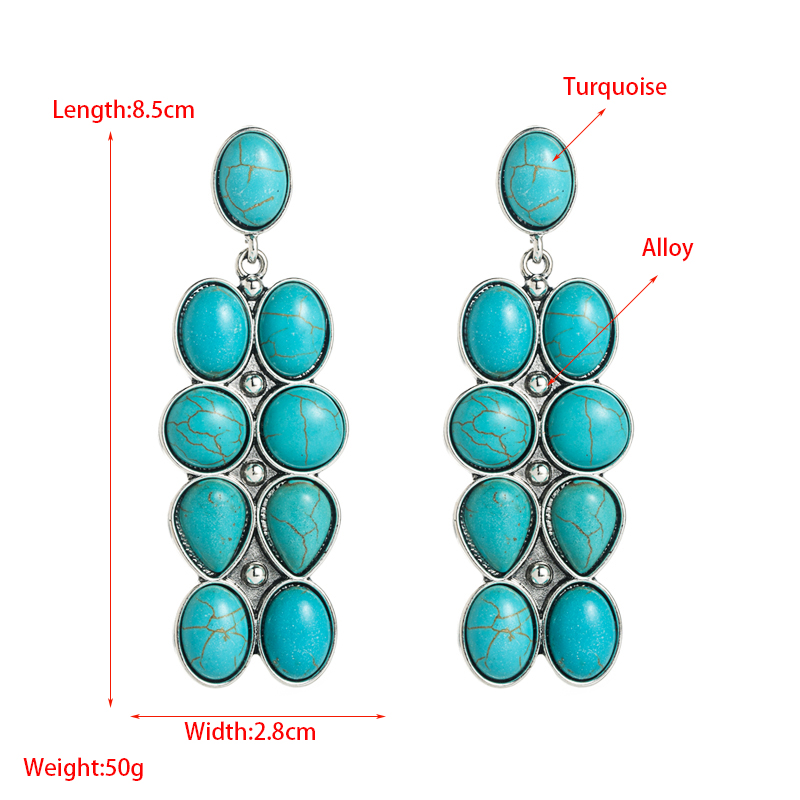 1 Pair Elegant Luxurious Oval Inlay Alloy Turquoise Drop Earrings display picture 1