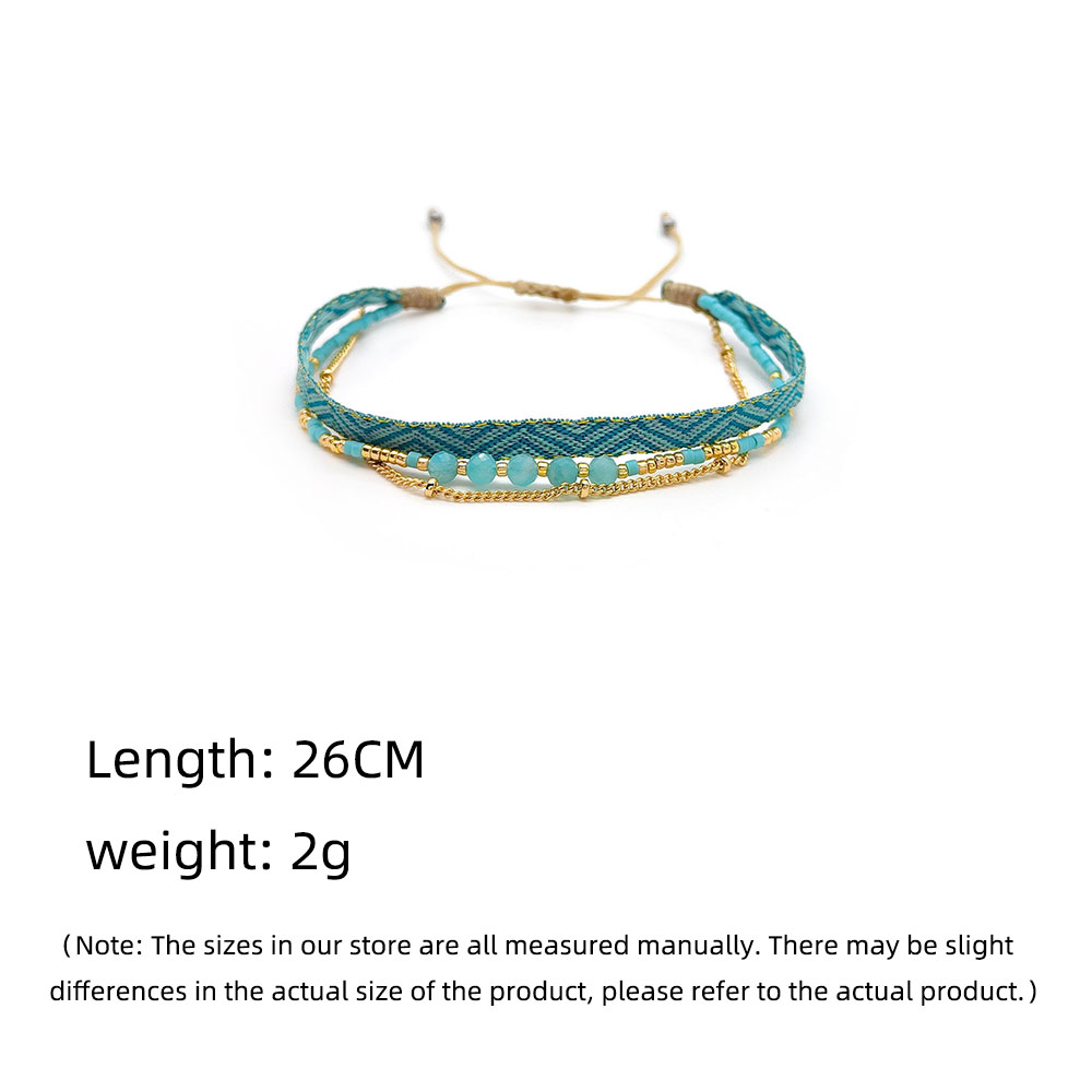 Simple Style Classic Style Color Block Natural Stone Layered Knitting 18k Gold Plated Bracelets display picture 3