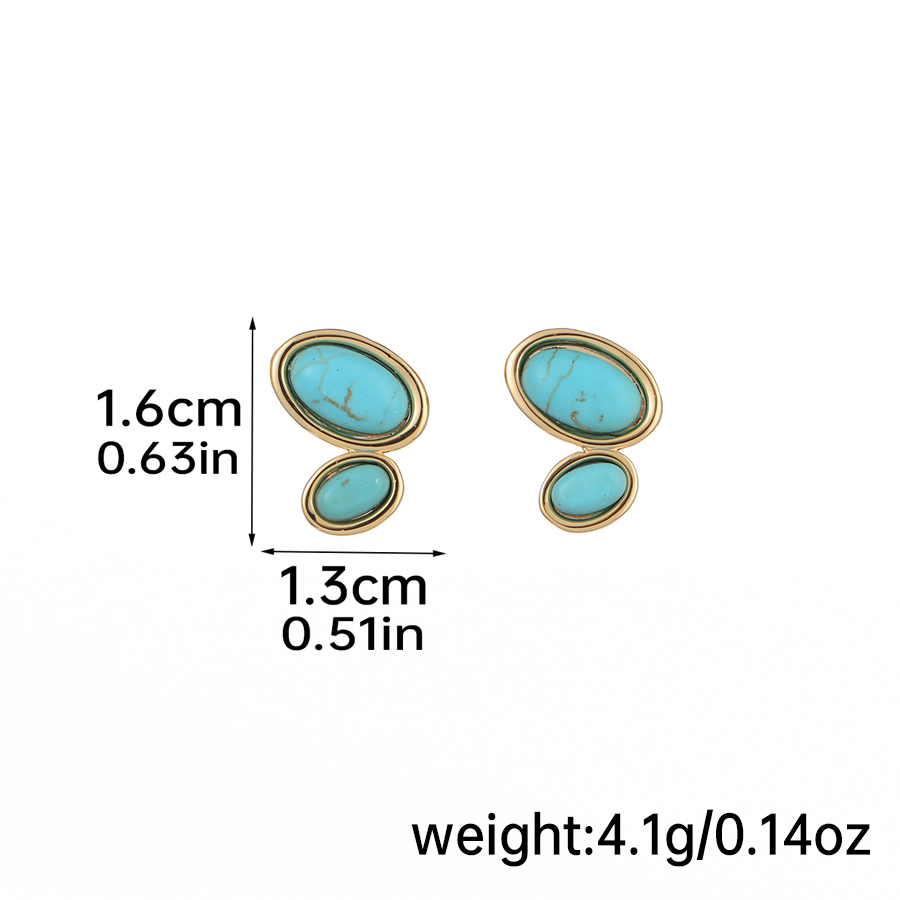 1 Pair Elegant Simple Style Geometric Inlay Copper Resin Turquoise 18k Gold Plated Ear Studs display picture 5