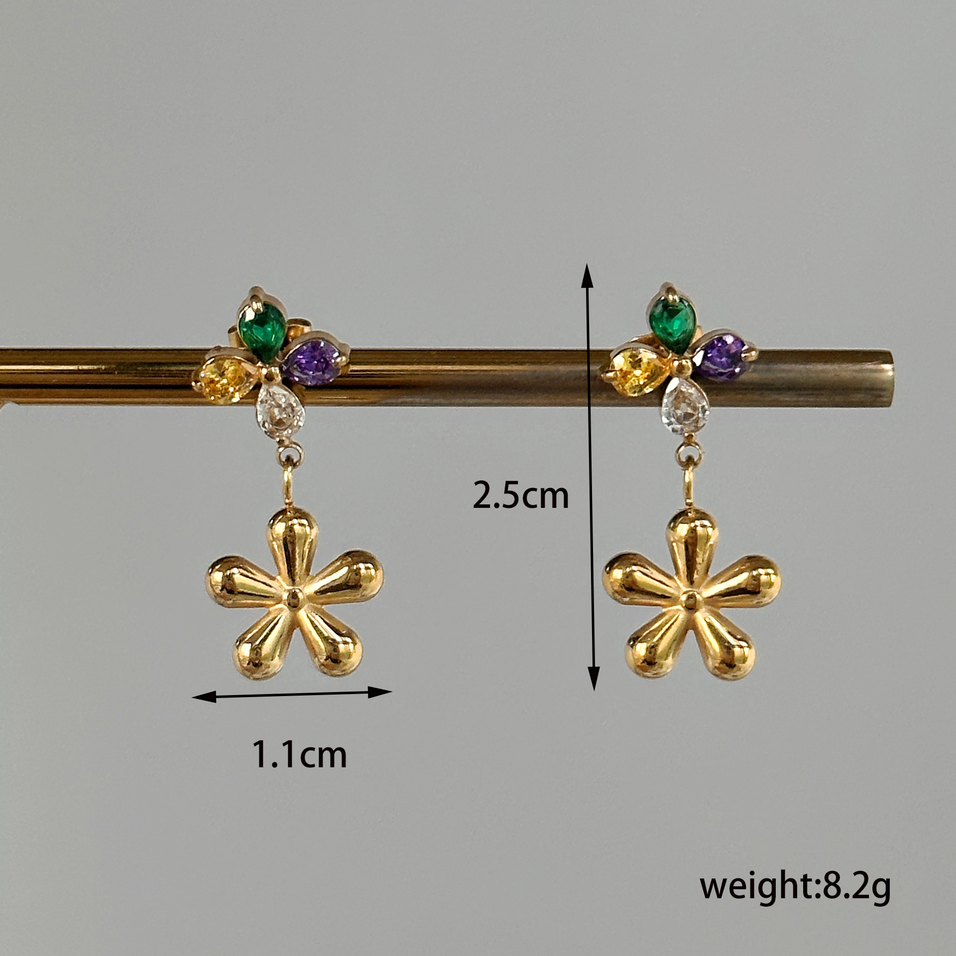 1 Pair Ig Style Basic Leaf Flower Plating Inlay Stainless Steel Zircon 18k Gold Plated Drop Earrings display picture 5