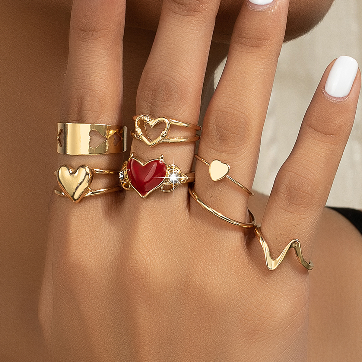 Cute Commute Korean Style Heart Shape Alloy Hollow Out Women's Rings display picture 5