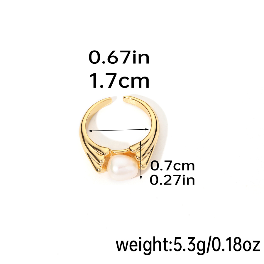 Casual Elegant Solid Color Copper Plating Inlay Freshwater Pearl 18k Gold Plated Silver Plated Rings display picture 2
