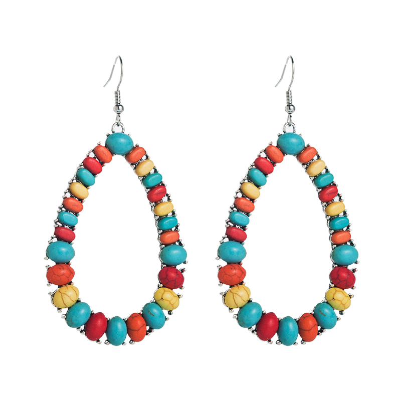 1 Pair Ethnic Style Bohemian Geometric Inlay Alloy Turquoise Drop Earrings display picture 7