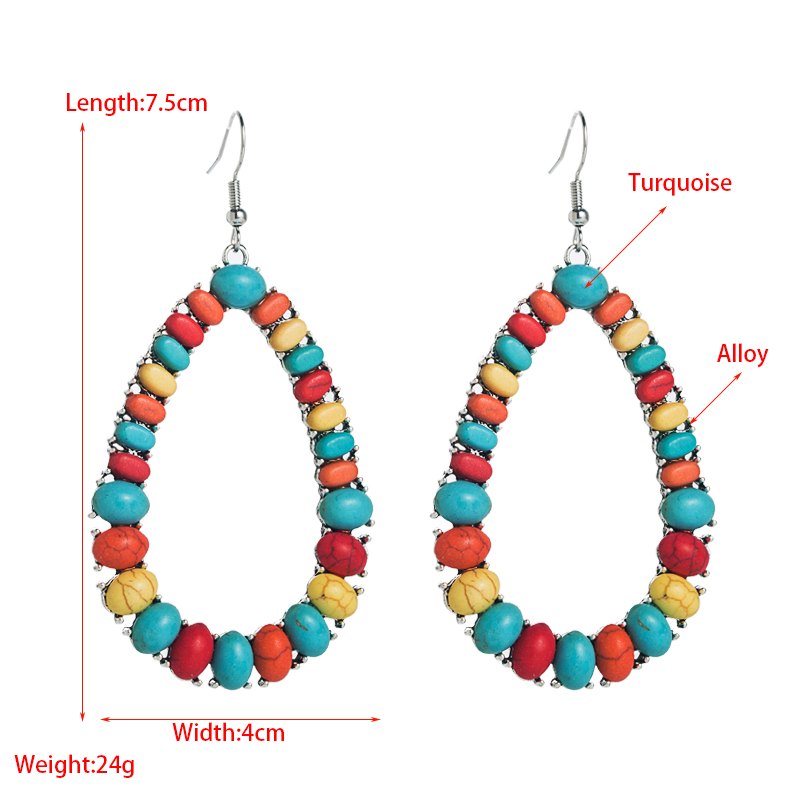 1 Pair Ethnic Style Bohemian Geometric Inlay Alloy Turquoise Drop Earrings display picture 1