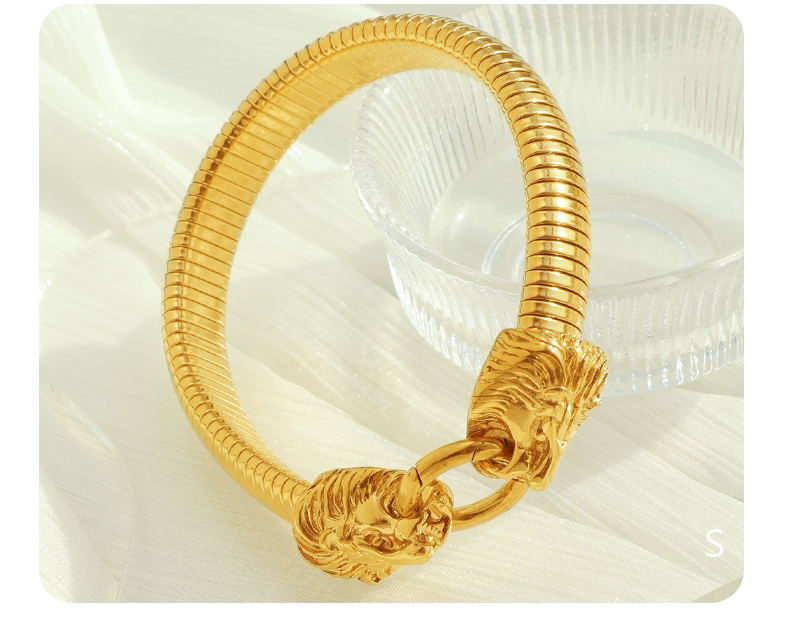 Style Vintage Exagéré Lion Acier Au Titane Placage Plaqué Or 18k Bracelet display picture 6