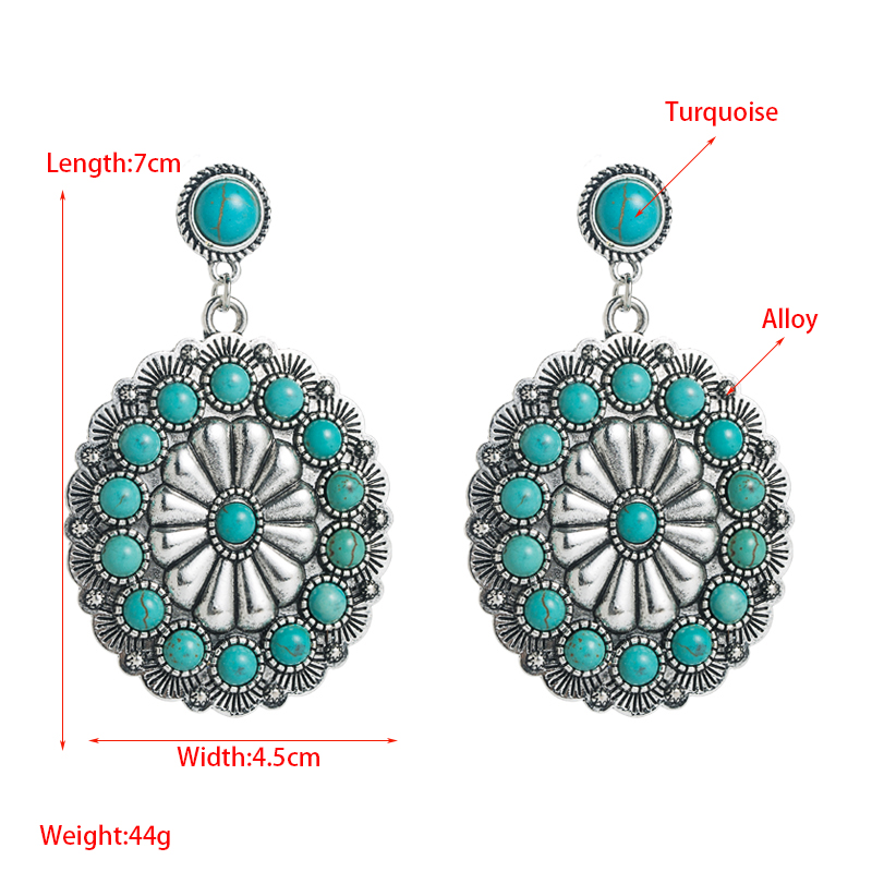 1 Pair Retro Flower Inlay Alloy Turquoise Drop Earrings display picture 1