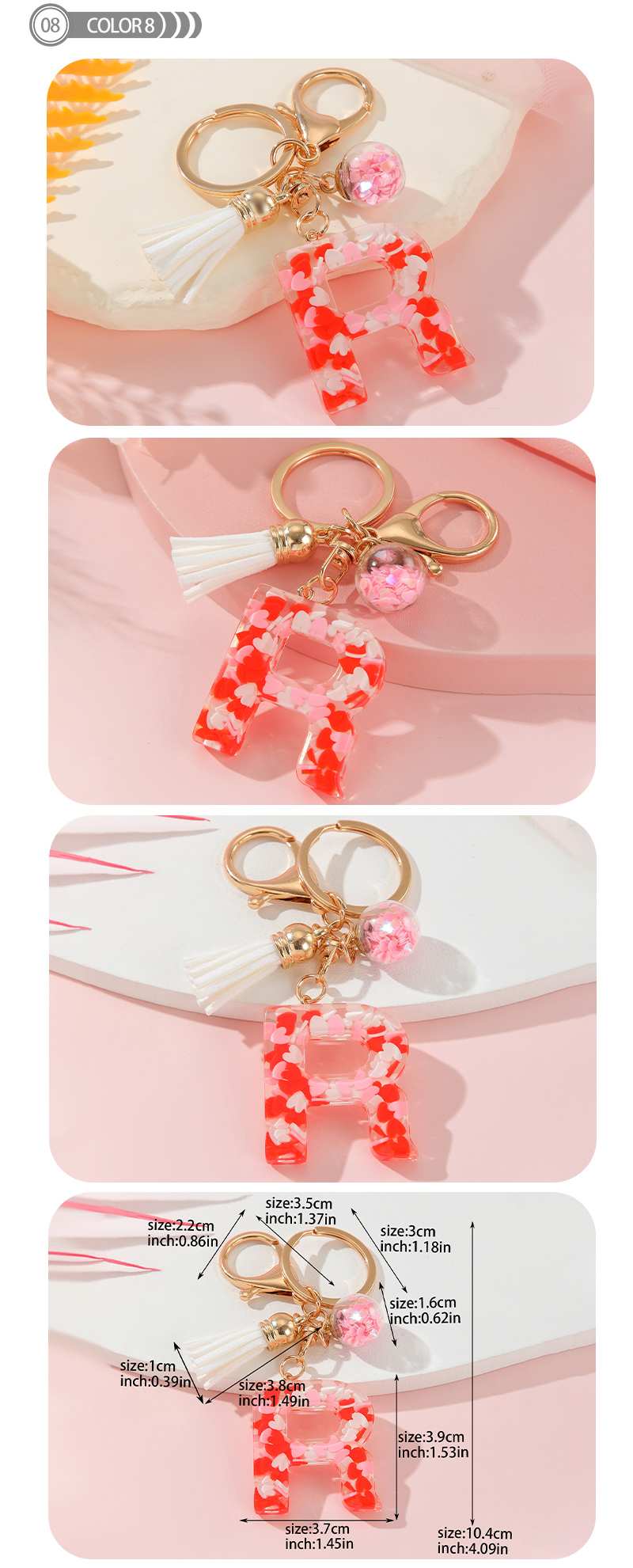 Romantic Simple Style Letter Resin Tassel Valentine's Day Bag Pendant Keychain display picture 9