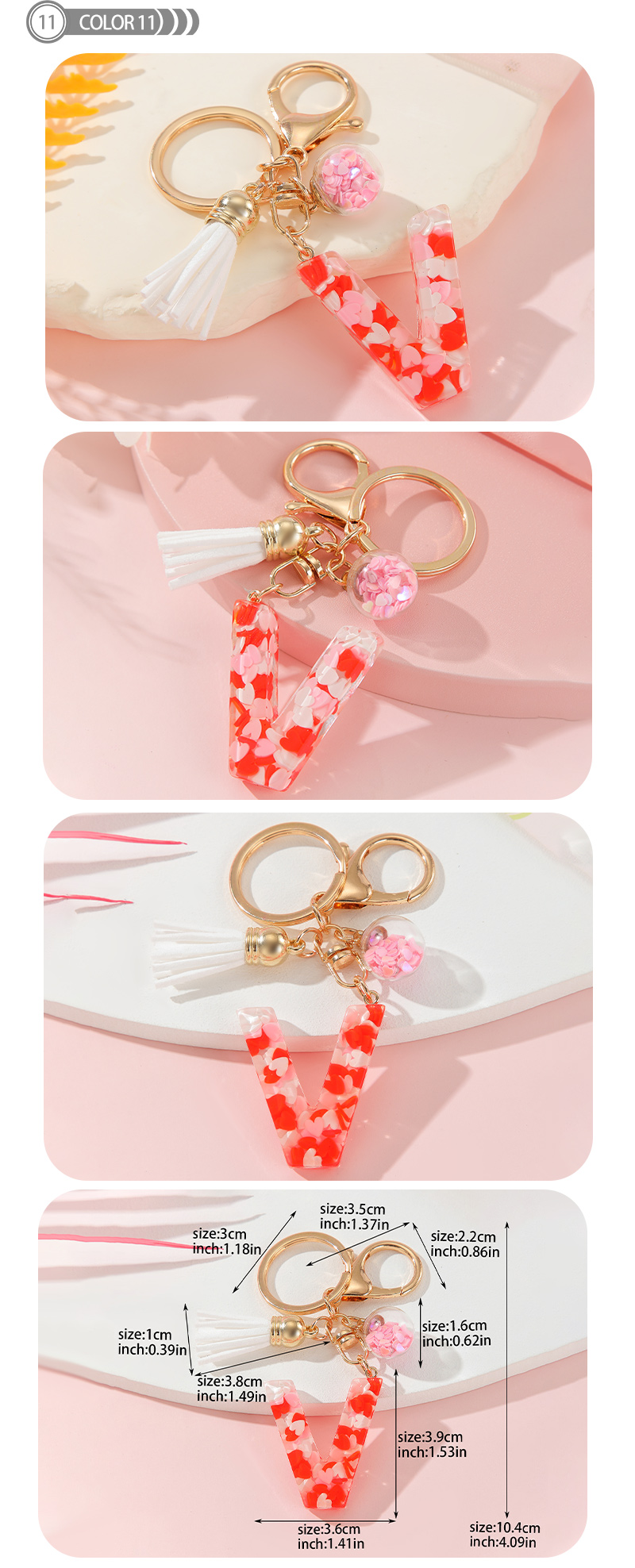 Romantic Simple Style Letter Resin Tassel Valentine's Day Bag Pendant Keychain display picture 12