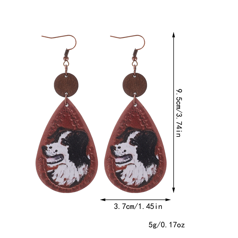 1 Pair Vintage Style Dog Fox Horse Printing Pu Leather Drop Earrings display picture 1
