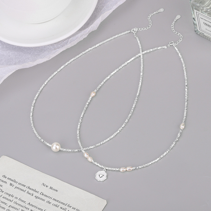 Simple Style Solid Color Sterling Silver Shell Beaded Handmade Double Layer Necklaces display picture 9