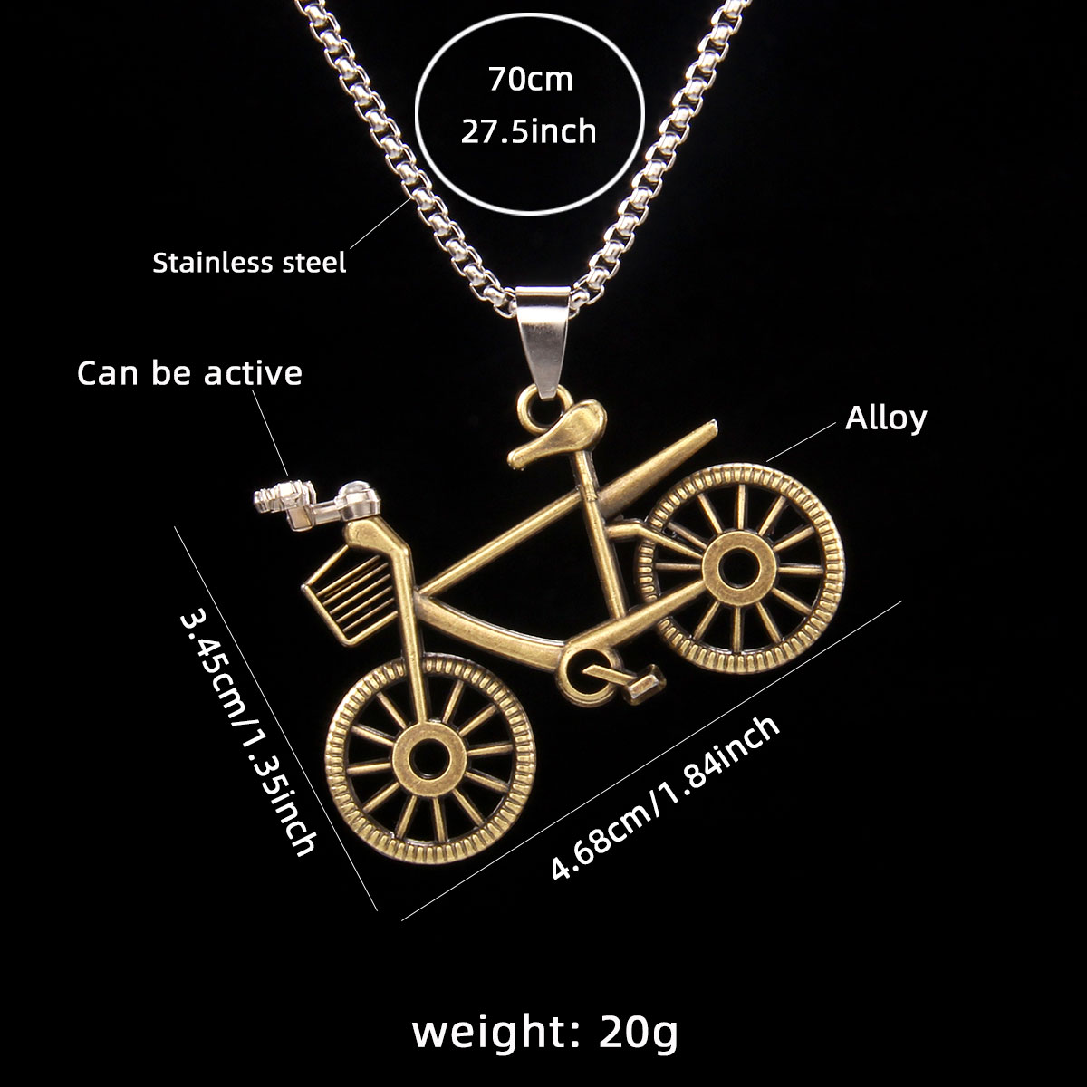 Vintage Style Bicycle 201 Stainless Steel Zinc Alloy Unisex Pendant Necklace display picture 6