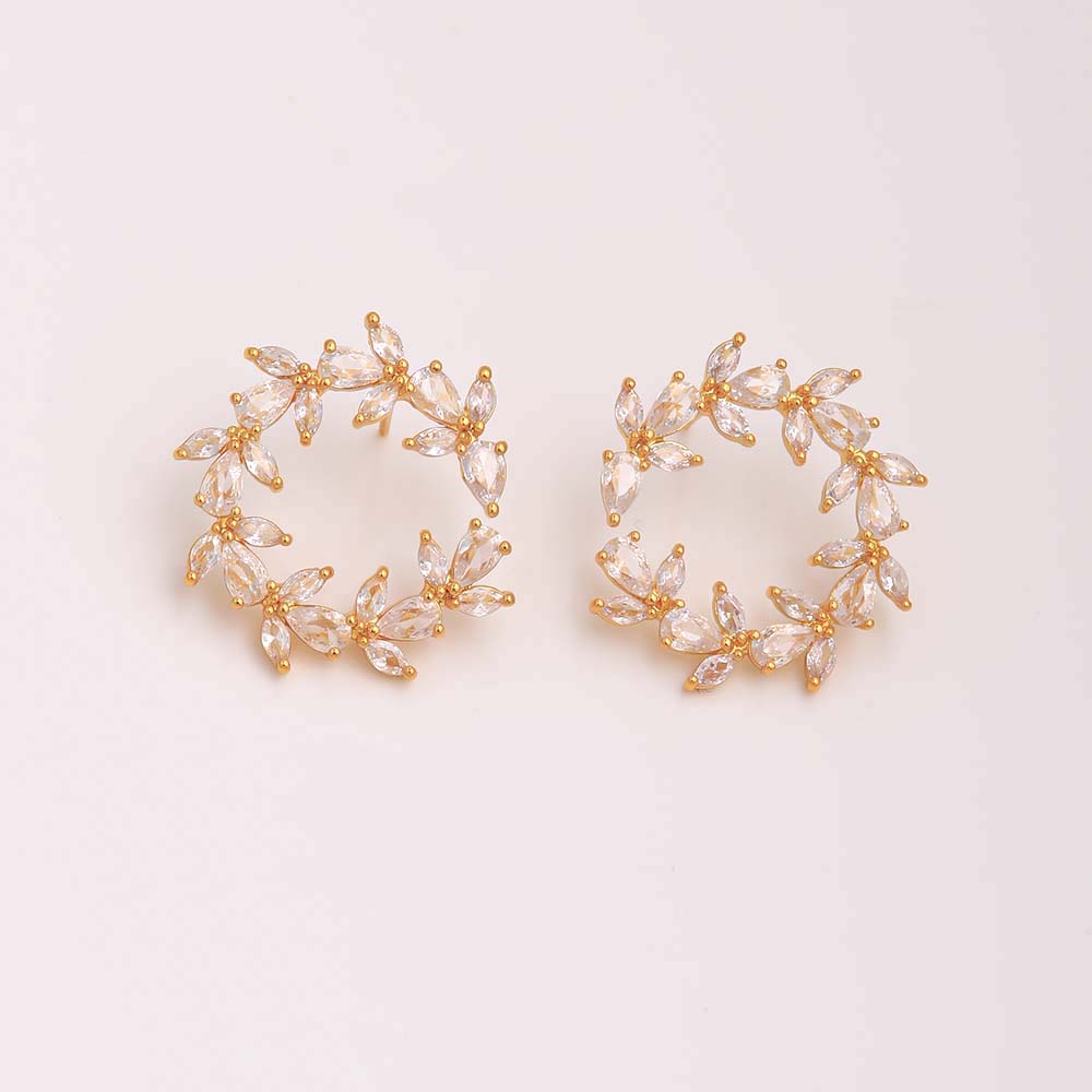 1 Pair Ig Style Elegant Luxurious Leaf Plating Inlay Copper Zircon 18k Gold Plated Ear Studs display picture 1