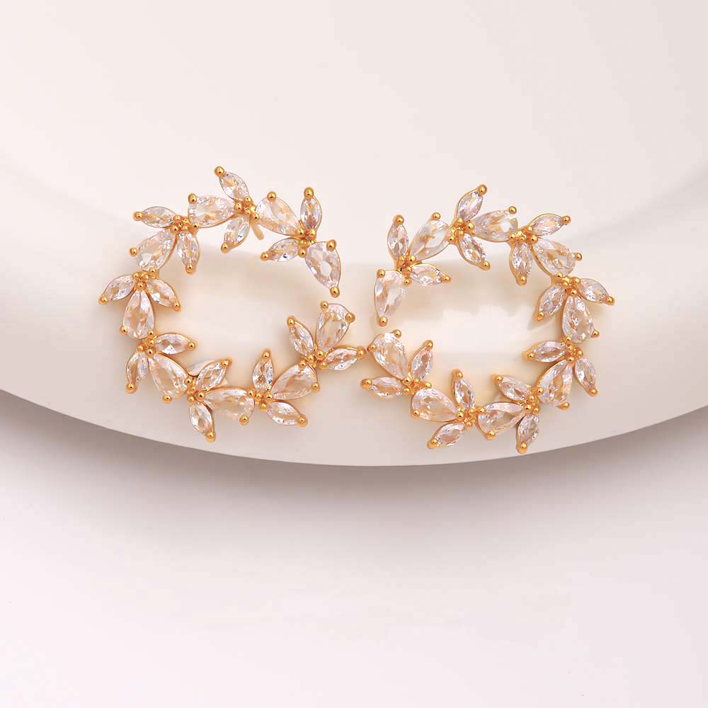1 Pair Ig Style Elegant Luxurious Leaf Plating Inlay Copper Zircon 18k Gold Plated Ear Studs display picture 4