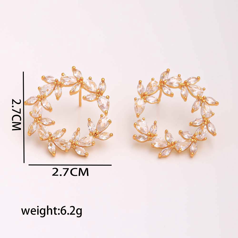 1 Pair Ig Style Elegant Luxurious Leaf Plating Inlay Copper Zircon 18k Gold Plated Ear Studs display picture 2