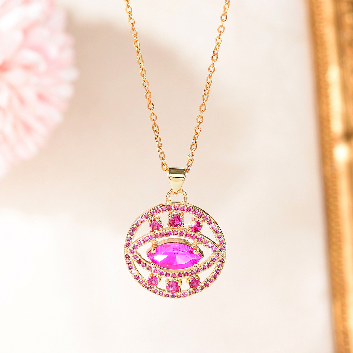 Vintage Style Devil's Eye Copper Plating Inlay Zircon 18k Gold Plated Necklace display picture 2