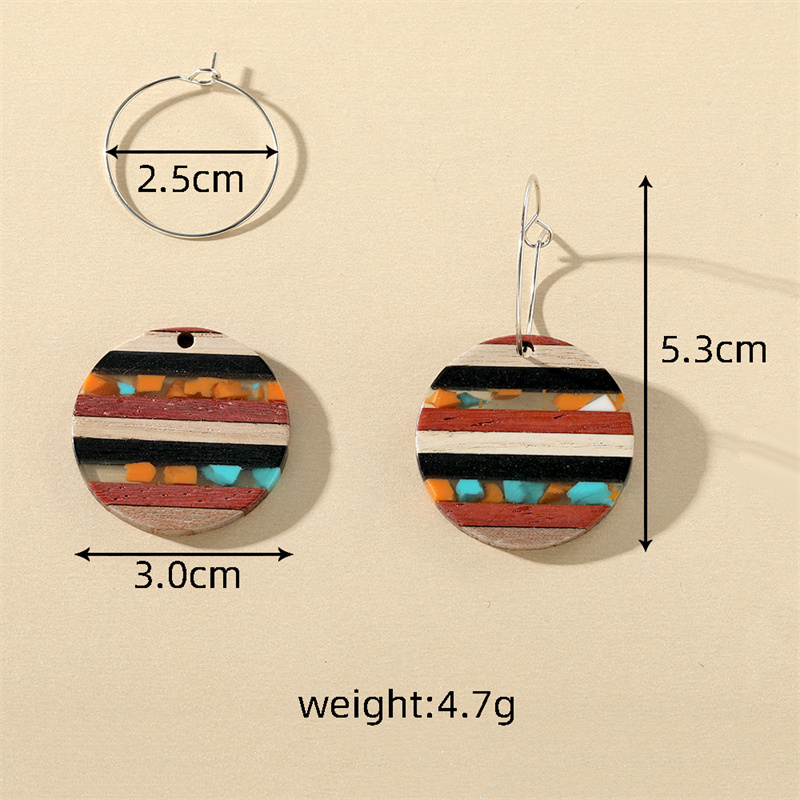 1 Par Estilo Vintage Bloque De Color Madera Resina Pendientes De Gota display picture 6