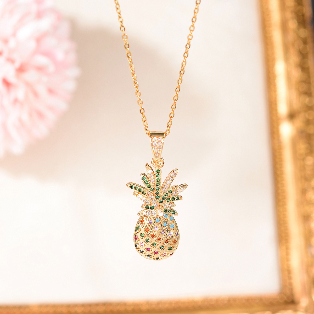 Cute Pineapple Copper Plating Inlay Zircon 18k Gold Plated Necklace display picture 4