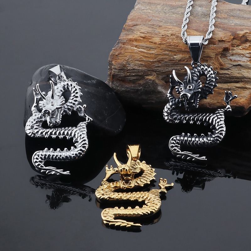 Basic Dragon Titanium Steel 18K Gold Plated Men's Necklace display picture 3