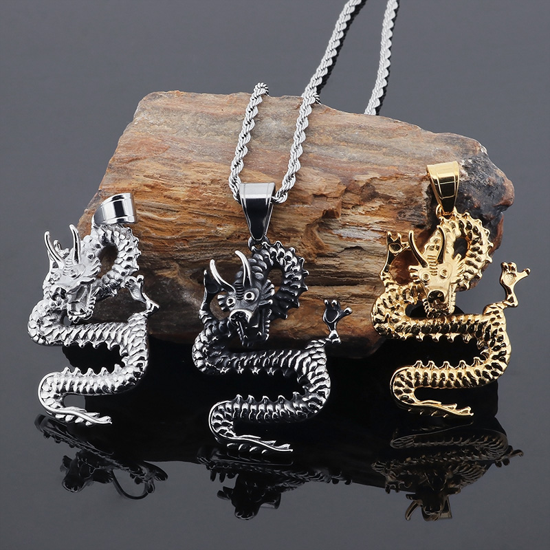 Basic Dragon Titanium Steel 18K Gold Plated Men's Necklace display picture 8