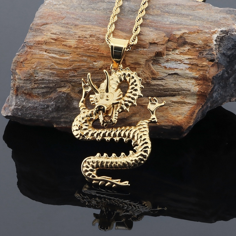 Basic Dragon Titanium Steel 18K Gold Plated Men's Necklace display picture 5