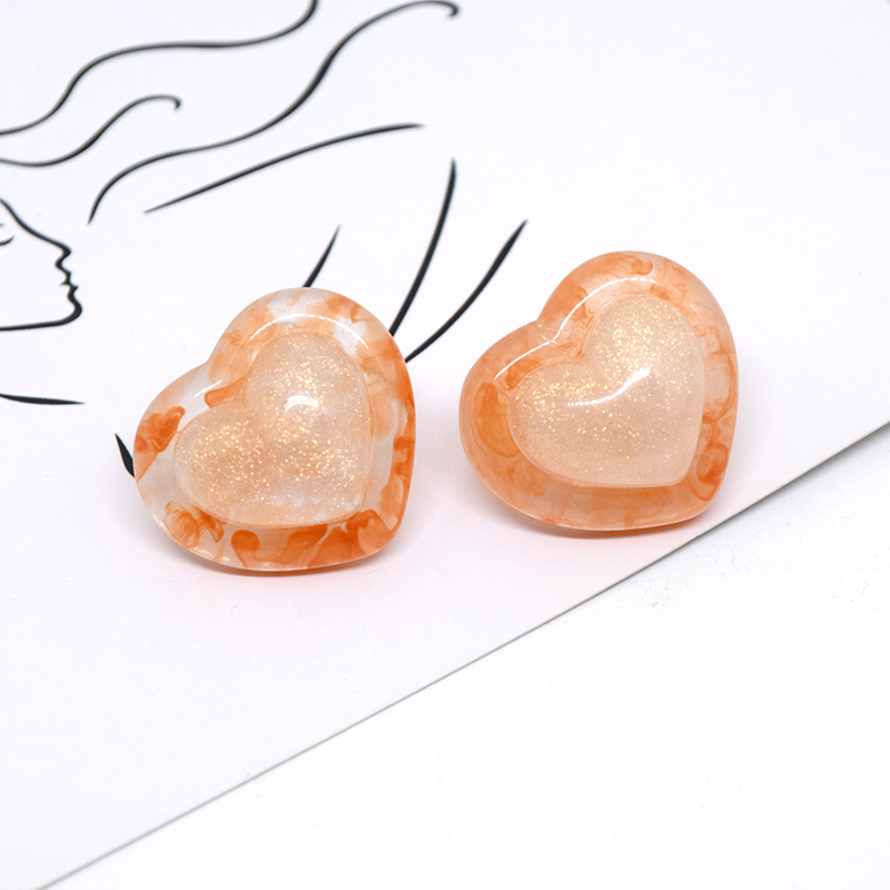 1 Pair Cute Heart Shape Resin Ear Studs display picture 5