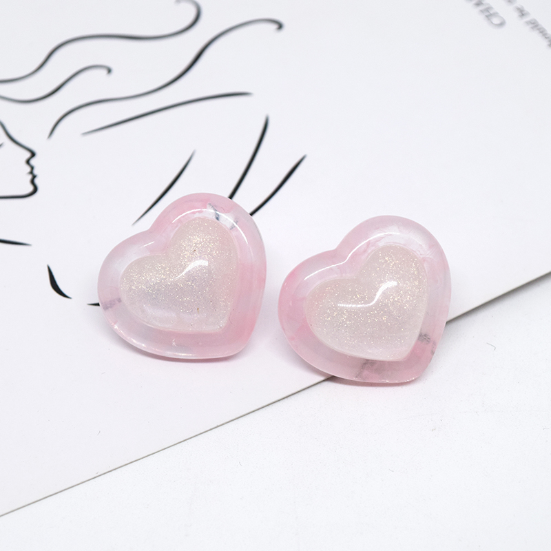 1 Pair Cute Heart Shape Resin Ear Studs display picture 2