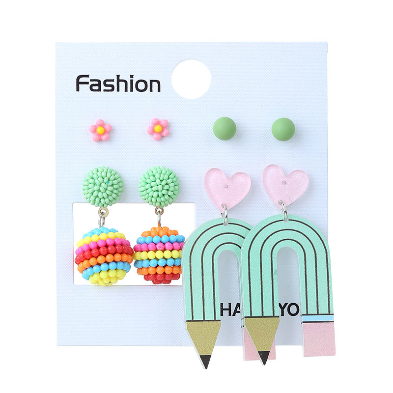 Wholesale Jewelry Cute Simple Style Flower Pencil Arylic Alloy Drop Earrings display picture 7