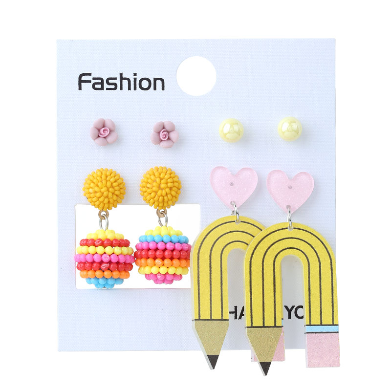 Wholesale Jewelry Cute Simple Style Flower Pencil Arylic Alloy Drop Earrings display picture 12