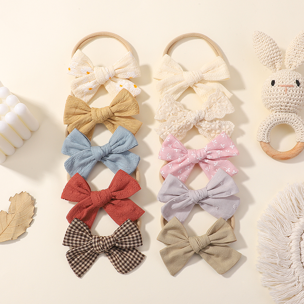 Girl's Princess Cute Pastoral Plaid Bow Knot Daisy Linen Cloth Hair Clip display picture 5