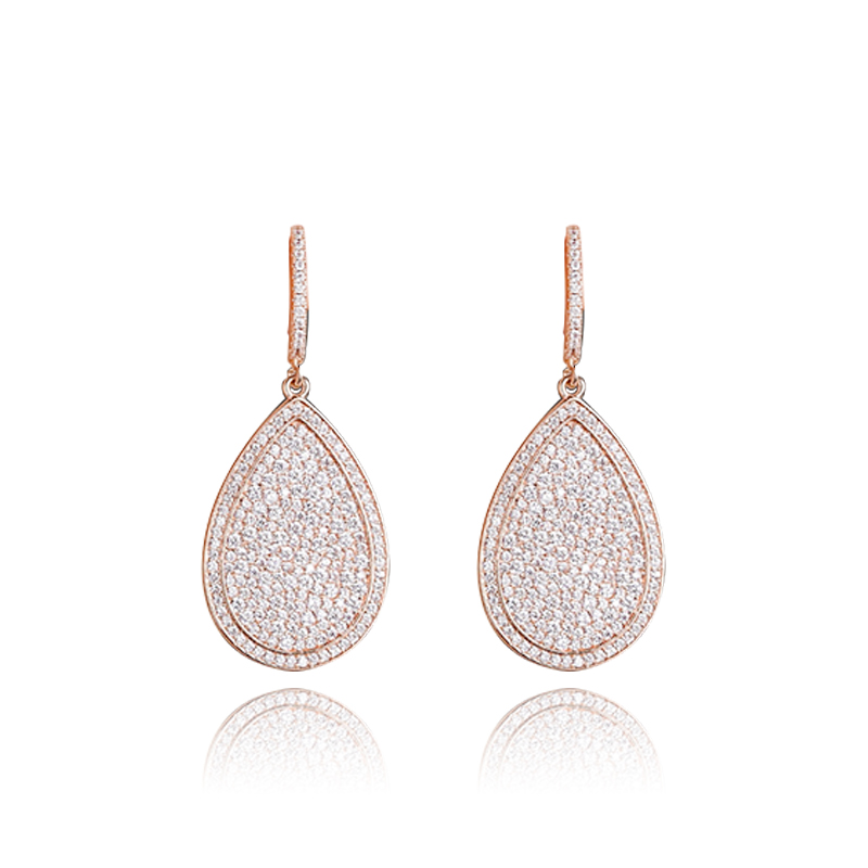 1 Pair Elegant Water Droplets Plating Inlay Copper Zircon Rose Gold Plated Drop Earrings display picture 1