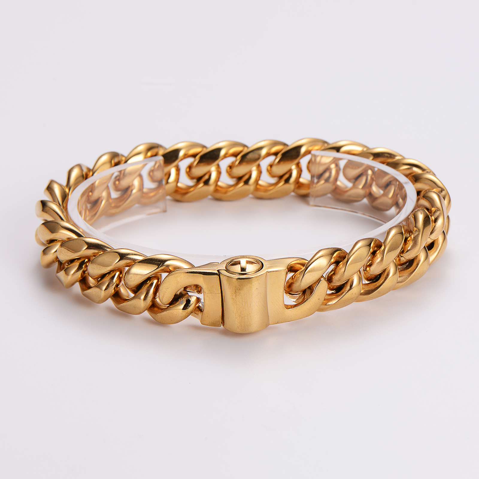 Acier Inoxydable 304 Plaqué Or 18K Hip Hop Roche Style Cool Polissage Placage Couleur Unie Bracelets display picture 2