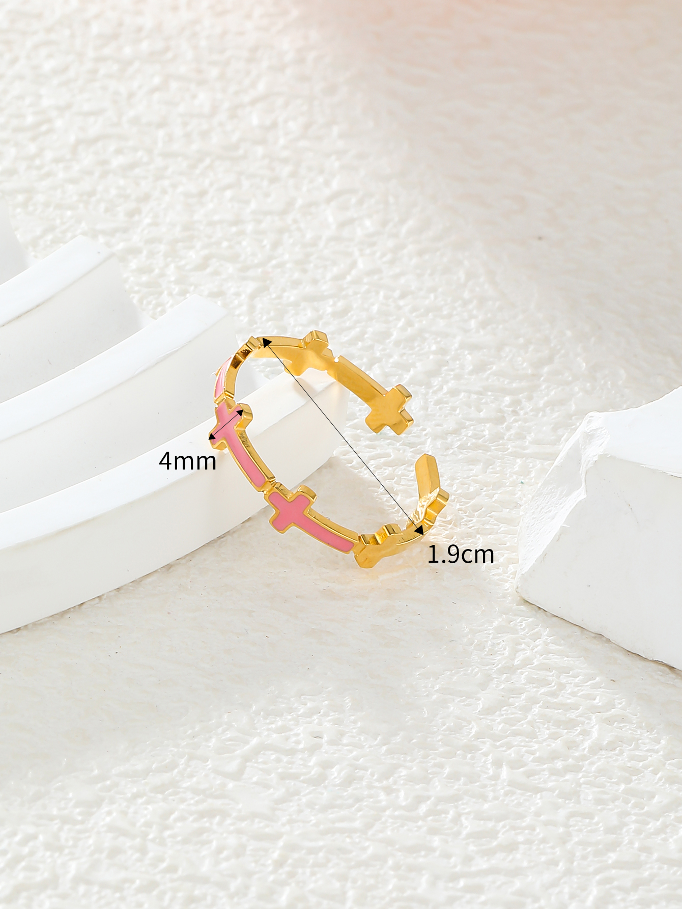 304 Stainless Steel 18K Gold Plated Simple Style Enamel Plating Cross Open Rings display picture 3