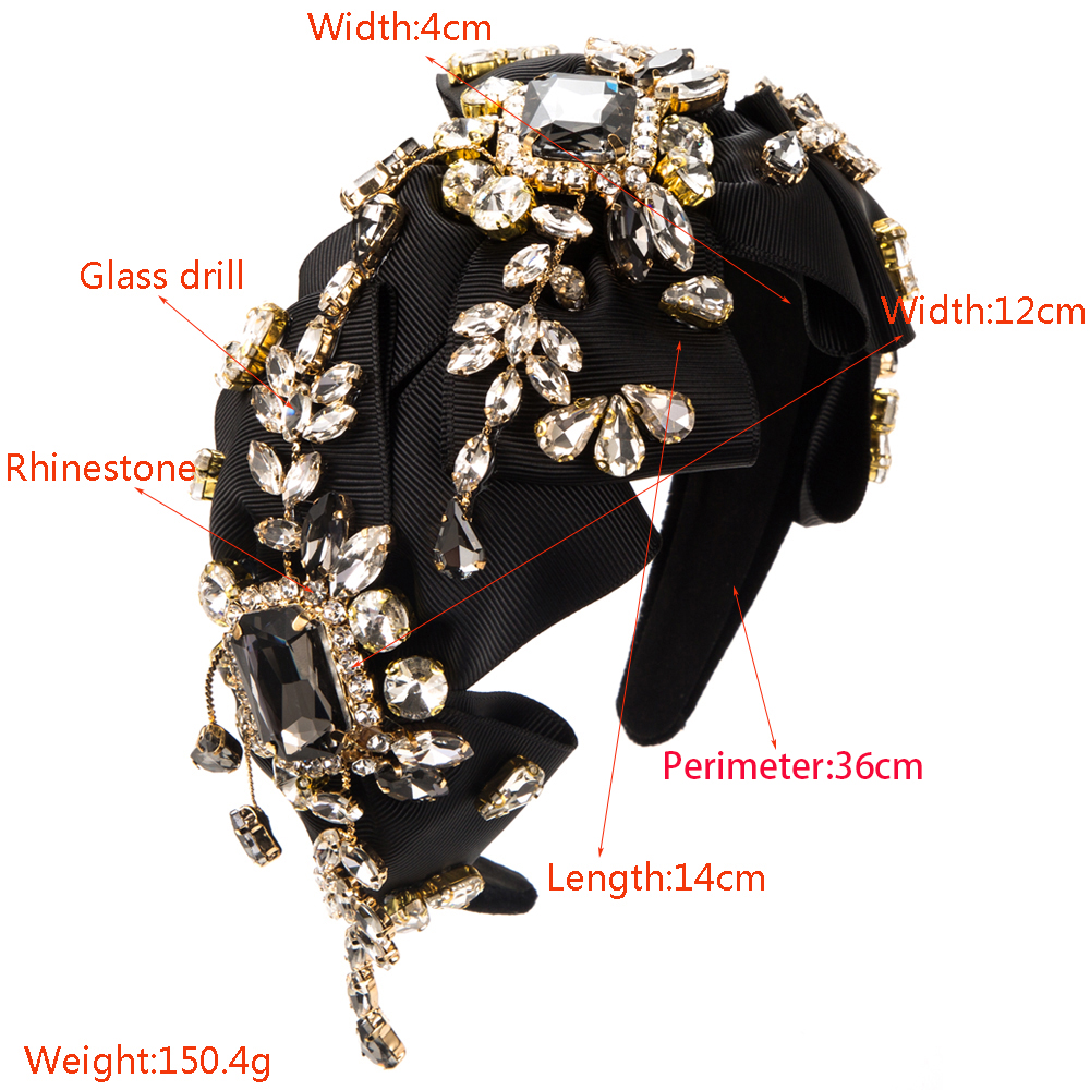 Women's Luxurious Shiny Bow Knot Cloth Inlay Rhinestones Glass Hair Band display picture 1