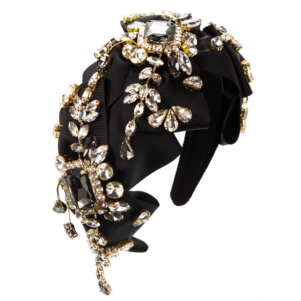 Women's Luxurious Shiny Bow Knot Cloth Inlay Rhinestones Glass Hair Band display picture 5