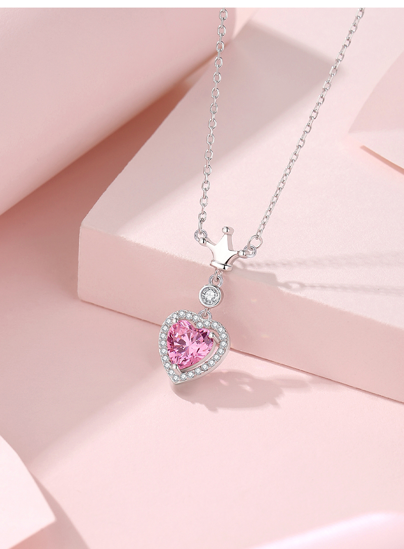 Ig Style Shiny Heart Shape Crown Sterling Silver Polishing Plating Inlay Zircon Pendant Necklace display picture 3