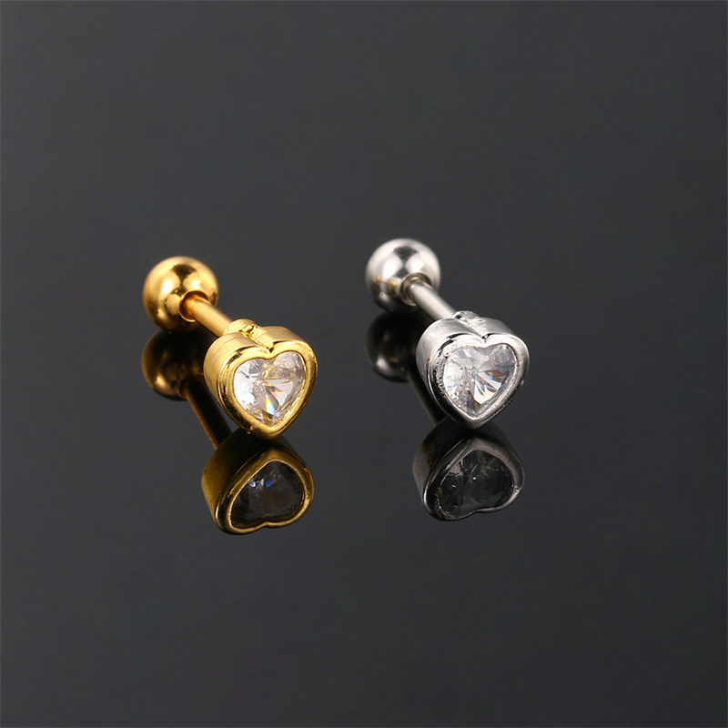 1 Piece Simple Style Heart Shape Plating Inlay Stainless Steel Copper Zircon White Gold Plated Ear Studs display picture 3