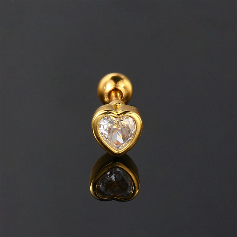 1 Piece Simple Style Heart Shape Plating Inlay Stainless Steel Copper Zircon White Gold Plated Ear Studs display picture 1