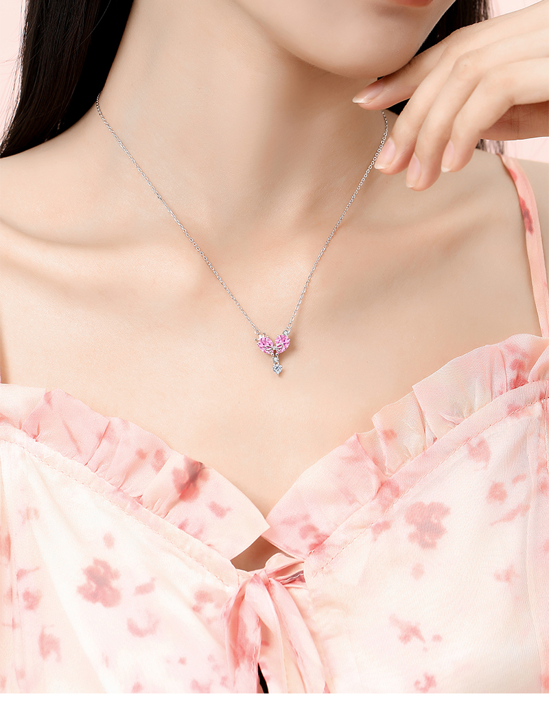 Ig Style Shiny Heart Shape Crown Bow Knot Sterling Silver Polishing Plating Inlay Zircon Pendant Necklace display picture 1
